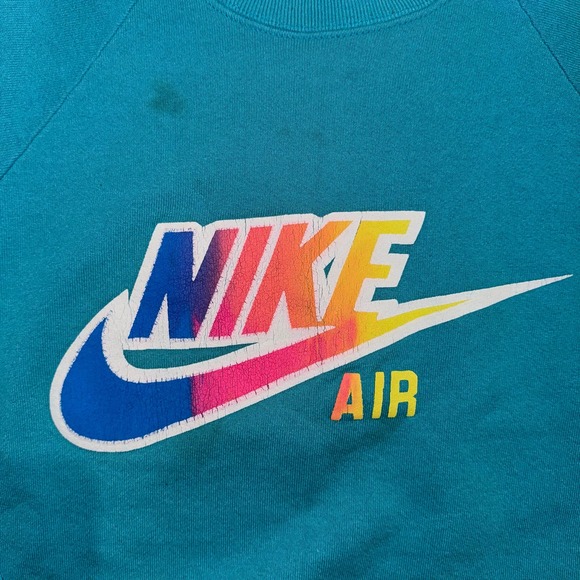 Nike Air 90s Vintage Teal Single Stitch Logo Crewneck Sweater - Picture 3 of 6